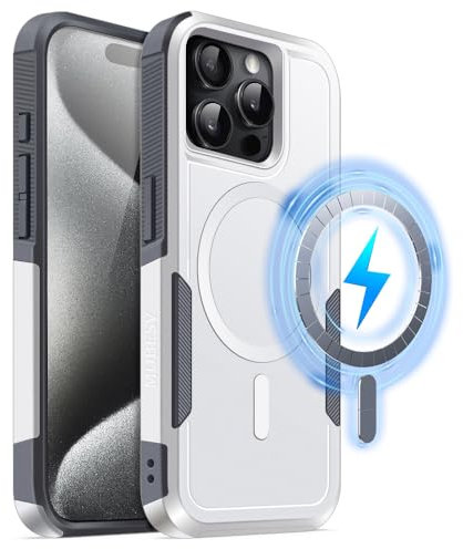 MOBESV Cover Magnetica per iPhone 15 PRO Max 6,7 Pollici, Custodia Compatibile con MagSafe, Cover Antiscivolo Opaca e Satinata, Bianco