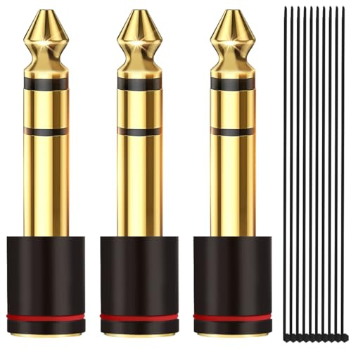 MKBKLLJY 3 adaptadores de auriculares estéreo de 1/4'' macho a 1/8'' hembra, cable de conexión de 6,35 mm Adaptador de conector de audio estéreo hembra de 3,5 mm a conector de 3,5 mm