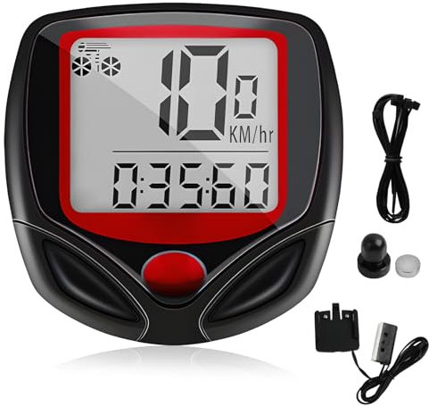 Ciclocomputer Cablato per Bicicletta, Tachimetro LCD Impermeabile con 23 Funzioni, Display Retroilluminato Verde, Misura Velocità, Distanza, Tempo, Temperatura, Adatto a Tutti i Tipi di Bici