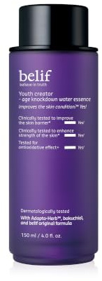 belif – Age Knockdown Water Essence | Reduziert Falten und feine Linien | Fördert die Kollagenproduktion | Koreanische Hautpflege für Frauen | Korean Skincare(120ml)