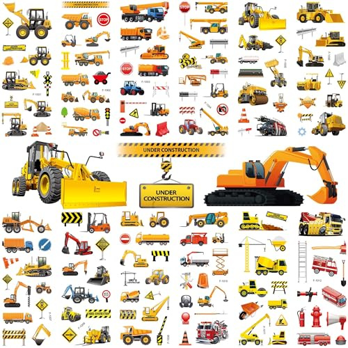PHOGARY 36 Blätter (450+) Baustelle Aufkleber für Kinder 3D Bagger Sticker für Kleinkinder, Kinder Geburtstag Geschenke geschwollen Stickers für Jungen Mädchen