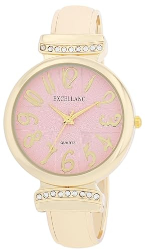 Excellanc Damen-Spangenuhr Metallarmband Armreif lesbare Ziffern Länge 16 cm Quarz-Armbanduhr Geschenkidee für Frauen (Gold/Rosa)
