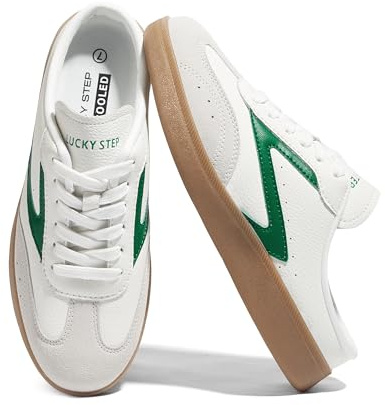 LUCKY STEP Mules Femme à Enfiler, Sneakers Confortables et Décontractées, Style Rétro pour l'hiver (Blanc/Vert, 8US-38EU-5UK)