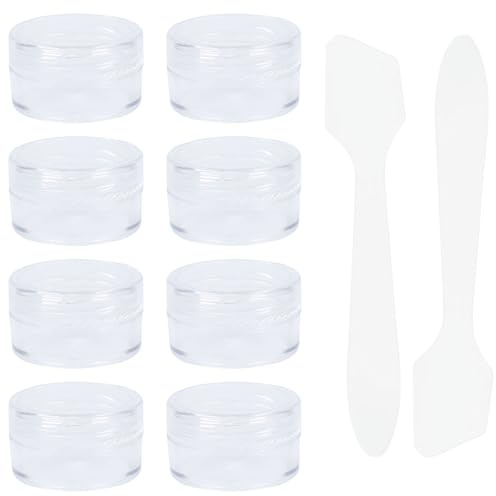 8 Stück Kleine Döschen 5ml mit Deckel Plastik Cremedosen zum Befüllen Leer Kosmetik Tiegel mit 2 Minispateln Creme Dosen Reise Töpfchen Döschen Set für Lippenbalsam, Lotion, Creme, (Transparent)