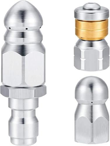 Zodazoqa 3 ugelli per fognatura con pulsante rotante, ugello a getto per fognatura in acciaio inox, kit di ricambio per idropulitrice da 1/4, fino a 5000 PSI