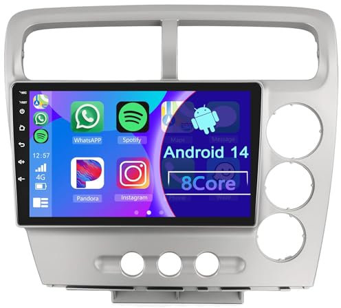 Android CarPlay Radio para Honda Civic EP3 2003 2004 2005 9 Pulgada Touchscreen 2 DIN Autoradio con Android Auto Navegación GPS FM Bluetooth RDS AHD Wi-Fi DSP Cámara Trasera(4+64GB 8Core)