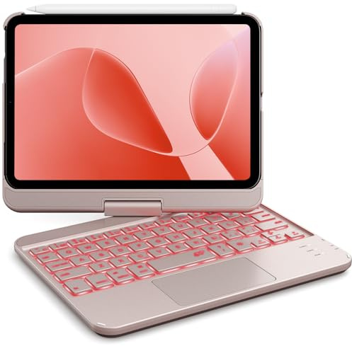GreenLaw Étui clavier pour iPad mini 7/6 8,3, pavé tactile, rotation à 360° | Étui clavier rotatif à 360°, pavé tactile intelligent, rétroéclairage 7 couleurs, rechargeable de type C, or rose