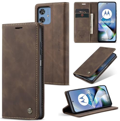 WJXEXRS Handyhülle für Motorola Moto G54 5G Hülle, Premium Klapphülle Leder Schutzhülle Klappbar mit Kartenfach Ständer Magnet Handytasche Standfunktion Flip Case Lederhülle - Kaffee