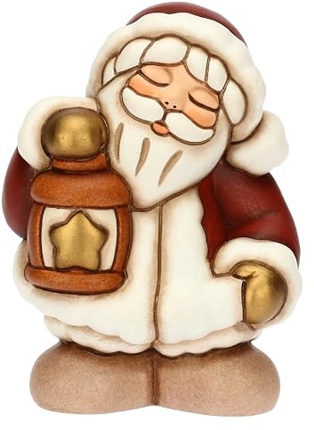 THUN - Babbo Natale con lanterna in ceramica, piccolo - Thunland - 7x6x9,5 cm