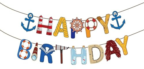 Gleemix Piraten Happy Birthday Girlande, Piraten Deko Girlande Geburtstag, Cartoon Geburtstag Banner, Happy Birthday Banner für Kindergeburtstag