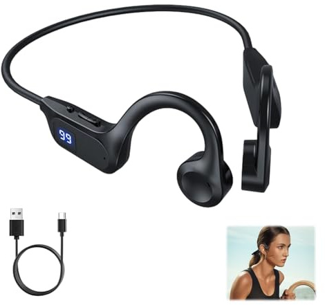 Knochenschall Kopfhörer Bluetooth 5.2 Open Ear Kopfhörer Kabellos Bone | Conduction mit LCD Akku-Display Wasserdicht Sportkopfhörer Dual MP3/Bluetooth Modus für Fitness Radfahren Fahren Laufen