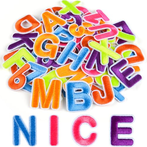 ASTARON 36 Stück aufbügelbare Buchstaben- und Zahlenaufnäher, 3,3 cm, 10 Farben, Alphabet A-Z 0-9, Stoffaufnäher für Kleidung, Socken, Jeans, Mützen, DIY-Accessoires, Bunt