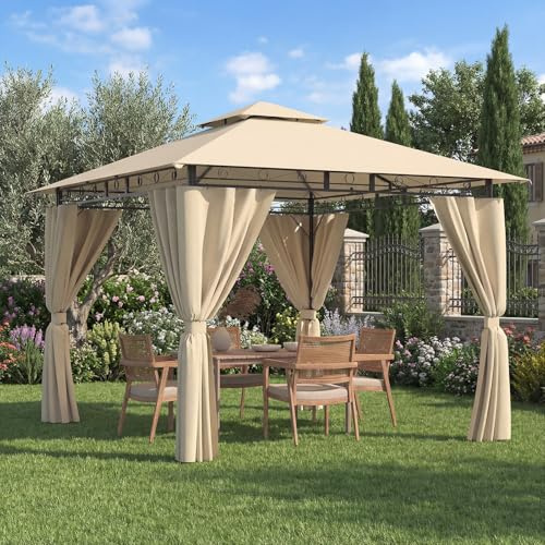 Devoko Heavy Duty Gazebo 3x3m with Sides, Steel Frame, Waterproof & UV50+ Canopy, Windproof Pergola for Garden, Patio, Party – Beige