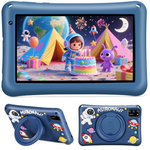 BRILLAR Tablet Bambini 7 Pollici Android 13 | Octa Core 8GB RAM 64GB ROM Espandibile 256GB, Schermo IPS Occhi Protetti, Controllo Parentale, Custodia Antiurto Blu, Tablet Educativo