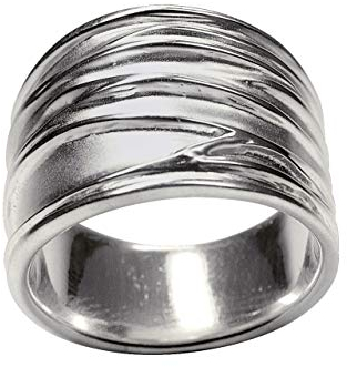 SILBERMOOS Damen Ring Faltenring Falten Wellen gefaltet breite Struktur matt glänzend Sterling Silber 925, Größe:56