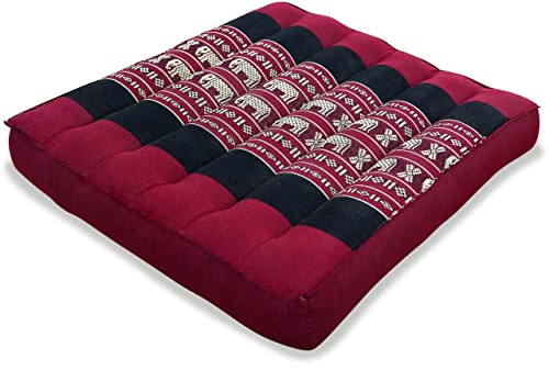 livasia Sitzkissen klein - 35x35x6cm - Bodenkissen Indoor/Outdoor, Meditationskissen Yogakissen, Stuhlauflage Palettenmöbel, Steppkissen Auflage Stuhl Bank handgefertigt (Rot/Elefanten)