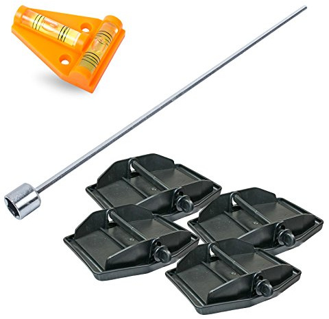 Hypercamp Maxi Foot Stützplatten Set - 4 Stück - zur Sicherung der Kurbelstütze inkl Akkuschrauberaufsatz und Kreuz Wasserwaage für Wohnmobil oder Wohnwagen