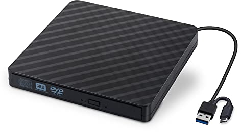 DVD writer External CD Drive USB 3.0 Portable Recorder, CD Combo Ultra Slim, Shock-proof and Noise Cancelling, High Speed USB Cable, Good Compatibility with Windows/Mac OS for Laptop/PC/Desktops