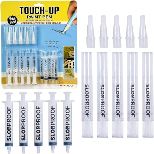 Slobproof Refillable Touch-Up Paint Pen, Mess-Free, Reusable Wall Paint Repair Tool, Precise Application, DIY Home Improvement, Furniture, Arts and Crafts, Patented Design, Easy Storage, Pack of 5