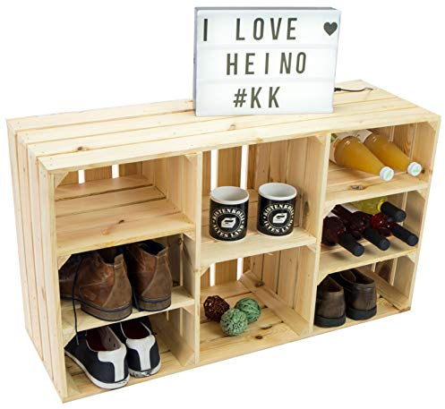 Kistenkolli Altes Land Grosse Regalkiste Heino Natur/geflammt mit 5 Einlageböden/Zwischenbrettern ca 93x30x50cm TV-Schrank Kommode Schuhregal Apfelkiste Hocker Ablageregal Aufbewahrungskiste (Natur)