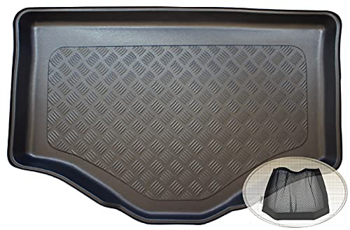 ZentimeX Z3338506 Geriffelte Kofferraumwanne fahrzeugspezifisch + Klett-Organizer (Laderaumwanne, Kofferraummatte aus Kunststoff, Schwarz)