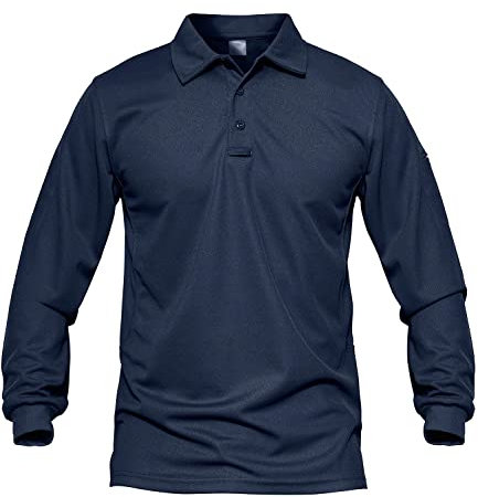 MAGCOMSEN Men's Polo Shirts Long Sleeve Quick Dry Lightweight Work Polo Shirts Causal Daily Navy, M