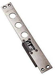 Incontro elettrico per blindato Mottura Art. 94.077 finitura nichelata con leva di sbloccaggio per disinnesto temporaneo (fermo a giorno) e antiripetitore (INTERASSE 37 mm SINISTRO)