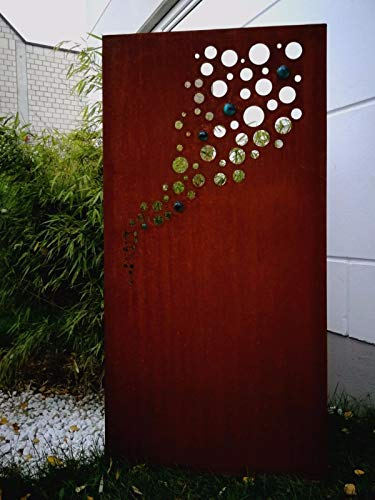 Zen Man Edelrost Garten Sichtschutz aus Metall GlasKugel Rost Gartenzaun (Gartendeko edelrost) Sichtschutzwand H150*75cm 031918-1