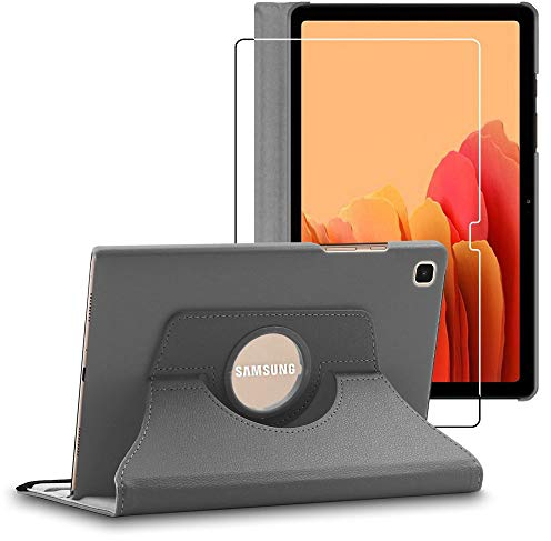 ebestStar - Coque pour Samsung Galaxy Tab A7 10.4 T505 (2022, 2020), Etui Rotatif 360, Housse Protection PU Cuir, Gris + Verre Trempé
