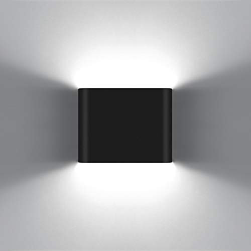 KAWELL 6W Modern Wandlampe LED Wandleuchte Up Down Aluminium Wandbeleuchtung Wasserdicht IP65 Innen Außen für Schlafzimmer Badezimmer Wohnzimmer Flur Treppen Korridor, Schwarz 6000K