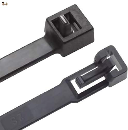 BricoLoco Brides réutilisables en plastique noir et blanc. Colliers de serrage rétractables pour câbles, emballages. Fabriqué en nylon polyamide. Plusieurs tailles disponibles. (100, noir 7,5 x 360)