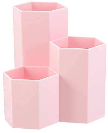 LoveBB Organiseur de pinceaux de maquillage, 3 emplacements en plastique, solution de rangement pour pinceaux cosmétiques, stylos, rose