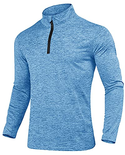 KEFITEVD Wanderpullover Herren Atmungsaktiv Fleece Langarmshirt Sport Shirt Winter Ski Shirt Laufoberteil Stehkragen Fahrrad Pullover Lauf Bekleidung Männer Hellblau L