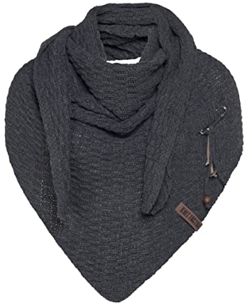 KNIT FACTORY - Dreiecksschal Jaida - Damen Strickschal mit Wolle - Hochwertige Qualität - XXL Schal - 190 x 85 cm - Anthrazit