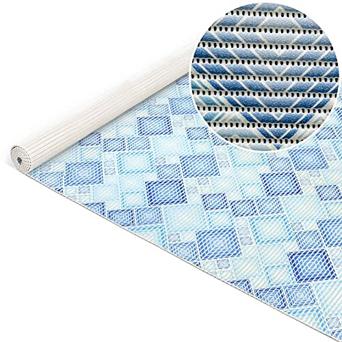 ANRO Weichschaummatte Badematte Badvorleger Duschvorleger Antirutsch Badläufer Patchwork Blau 400x130cm