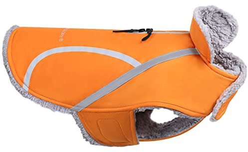 VIVAGLORY Wintermantel für Hunde, Schnee- und Winddicht, Wasserabweisend Mit Bauchschutz, Verstellbare Hundejacke, Warm Fleece-gefüttert für Kleine, Mittlere und Große Hunde, Orange