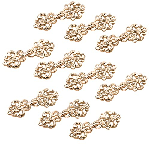 WANDIC Strickjacke-Clips, 10 Paar Vintage Hohle Blumen-Umhang-Verschlüsse Zum Aufnähen von Haken Und Ösen, Umhang-Verschlüsse Für Pullover, Schal, Licht Gold
