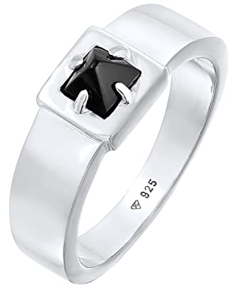 Kuzzoi Siegelring Herrenring mit Onyx-Edelstein, 925 Sterling Silber poliert, massiver Silberring mit Edelstein (5 mm) schwarz, Ring für Männer, Ringgröße 62, 0612661721_62