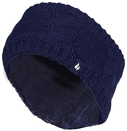 Heat Holders - Damen-Stirnband mit dickem Zopfmuster, Fleece-gefüttert, Thermo-Winter, leer, Totenkopf-Ohrenwärmer (Einheitsgröße, Marineblau)