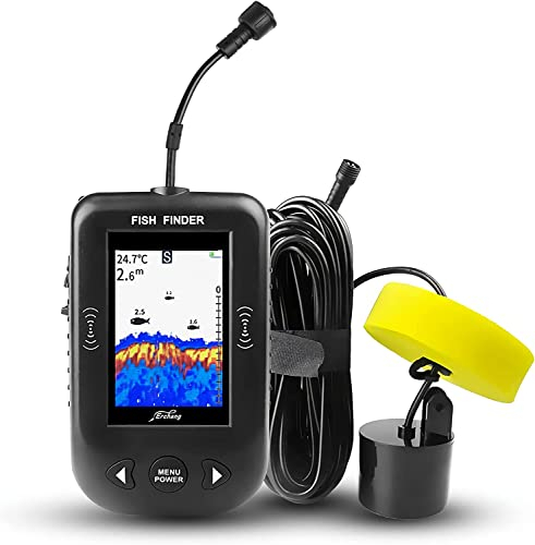 GOYOJO Sonar-Fischfinder für Boote, tragbarer Tiefenmesser, 100 m, mit Fischgröße, Wassertemperatur, Bodenkontur, LCD-Display für Kajaks und Boote am Ufer, Eisfischen, Fischfinder (Farbbildschirm)