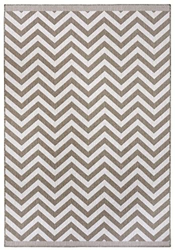 NORTHRUGS In- und Outdoor Teppich Palma 160x230cm - Wendeteppich Wetterfest Modernes Design Zick-Zack Muster Teppich für Balkon Terrasse Garten Wintergarten Wohnzimmerteppich Wasserfest in Linen
