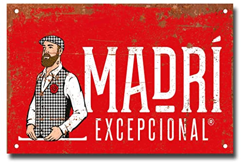 Madri Beer Metal Bar Sign - Fixings Included - Bar Accessories for Home Pub or Outdoor Garden Bar Wall Plaque Man Cave Gift Metal Bar Signs Memorabilia bar sign 20cm x 15cm, Red