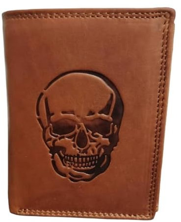 ayados RFID Skull Büffelleder Geldbörse Totenkopf Herren Echt Leder Portemonnaie Geld-börse Portmonee Hochformat Toten Kopf CP 784 NC