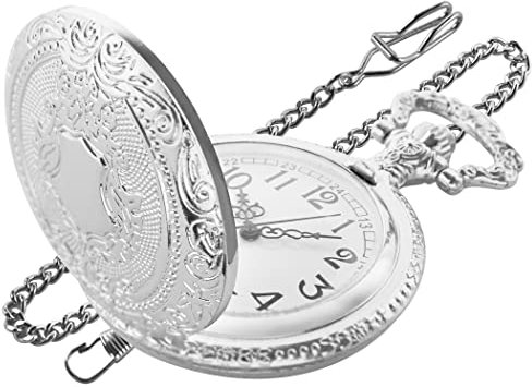 Tiong Silver Shield Herren Taschenuhr, arabische Ziffern Digitale Skala Herren Quarz Taschenuhr Herren Quarz Taschenuhr mit Kette, Mb-cfj010…