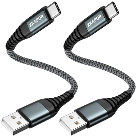 ZKAPOR Cable USB C Corto [2Pack 30CM], Cable USB C Carga Rápida 3A Nylon Cable Tipo C para iPhone 15/15 Pro MAX, Samsung Galaxy S23/S22/S21/S10, Note 10, Huawei P40/P30, Google Pixel -Gris