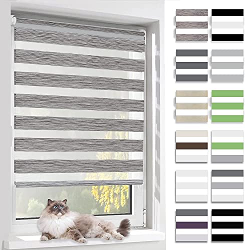 BelleMax Doppelrollo Klemmfix ohne Bohren & mit Bohren, 55x120cm(BxH), Marmor Grau, Duo Rollo, Sonnenschutz lichtdurchlässig Blickdicht, Klemmrollo Fensterrollo, Rollos für Fenster und Tür
