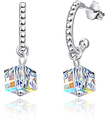 Würfel Kristall Ohrringe 925 Sterling Silber Zirkonia Ohrstecker Schmuck Geschenke für Frauen Mädchen