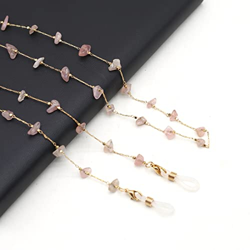 Chaînes De Lunettes En Pierre De Gravier Naturel 80 Cm Chaînes De Lunettes En Pierre Naturelle Pour Femmes Lunettes Masque Accessoires,Quartz Rose,80cm