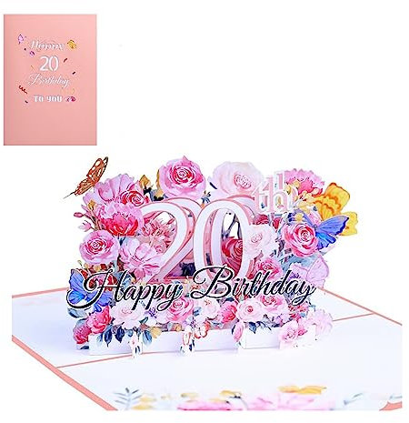 Huacici 20 Jahre Geburtstagskarte, 3D Pop Up Geburtstag Grußkarte zum 20. Geburtstag, Happy Birthday Geschenk Karte mit Umschlag für Frauen Mädchen, Freunde