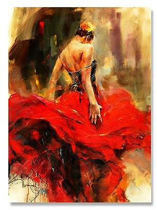LVTFCO Spanische Flamenco-Tänzerin Poster Rotes Kleid Tänzerin Wandkunst Spanische Flamenco-Tänzerin druckt Retro-Leinwandmalerei Wohnkultur Bild 50x70cm Kein Rahmen